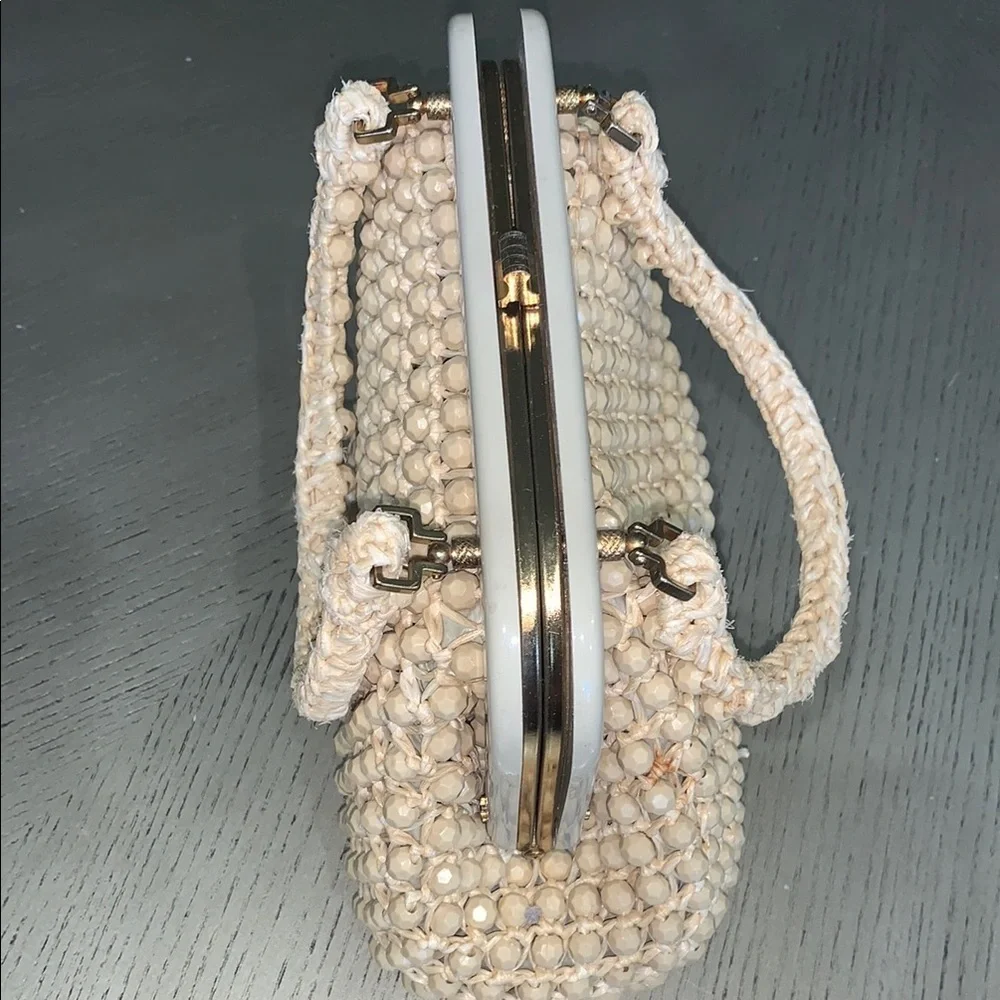 Vintage LEFCORT Elegant Cream Beaded Handbag